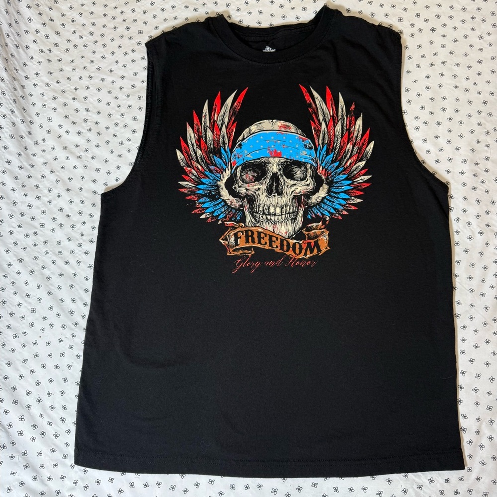 Black Sleeveless Skull Graphic Men's Shirt